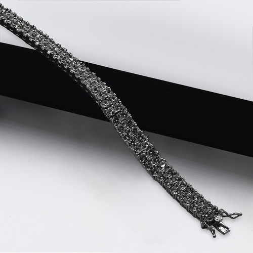 5.55 Ctw. VVS1/D Zirconia Onyx Black Finish 8mm/2 Row Tennis Link Chain Bracelet - Picture 25 of 26