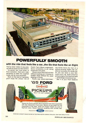 1965 Print Ad Ford Twin I Beam Pickups Powerfully Smooth Illustration Bridge
