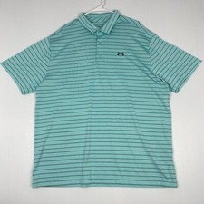 Under Armour The Playoff Polo Shirt Mens Size 2XL Stripe Short Sleeve Stretch