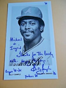 Billy Sample - Autographed 3  x 5 &#034; B&amp;W photo card - Atlanta Braves