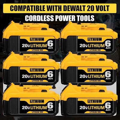 6 Pack 20V For DeWalt 20 Volt Max 6.0AH Lithium Ion Battery DCB206-2 DCB201