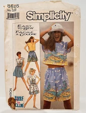 UNCUT Simplicity Easy to Sew 8605 Sz Small Girls Top Shorts & Skirt 1988