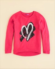 Aqua Girls' Sequined Open Heart Sweater, Magenta/Silver, Size M,