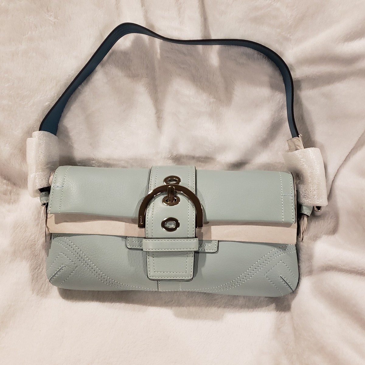 Coach Soho Vintage Y2K Buckle Shoulder Bag Baby Blue Leather New