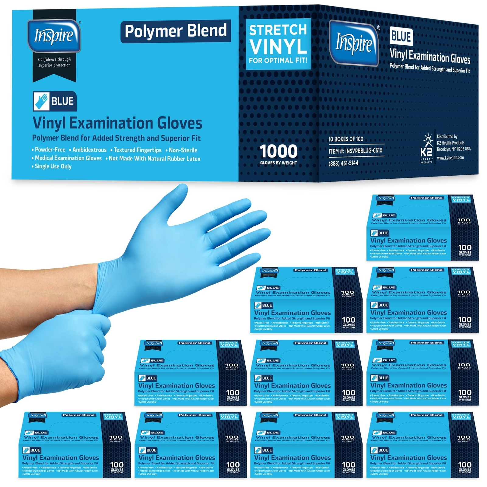 Inspire Nitrile-Vinyl Blend Disposable Latex-Free Medical Exam Gloves