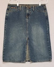Vintage Y2K LEI Denim Jean Skirt - Size 9 Medium Wash Front Slit Z 