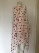 Merona White with Red Lips Scarf Ladies Fashion Long Scarves Wrap Shawl 20” *40”
