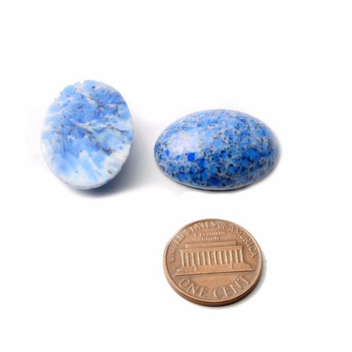 Lot (2) Czech vintage blue satin matrix marble oval glass cabochons 25mm - Picture 2 of 2