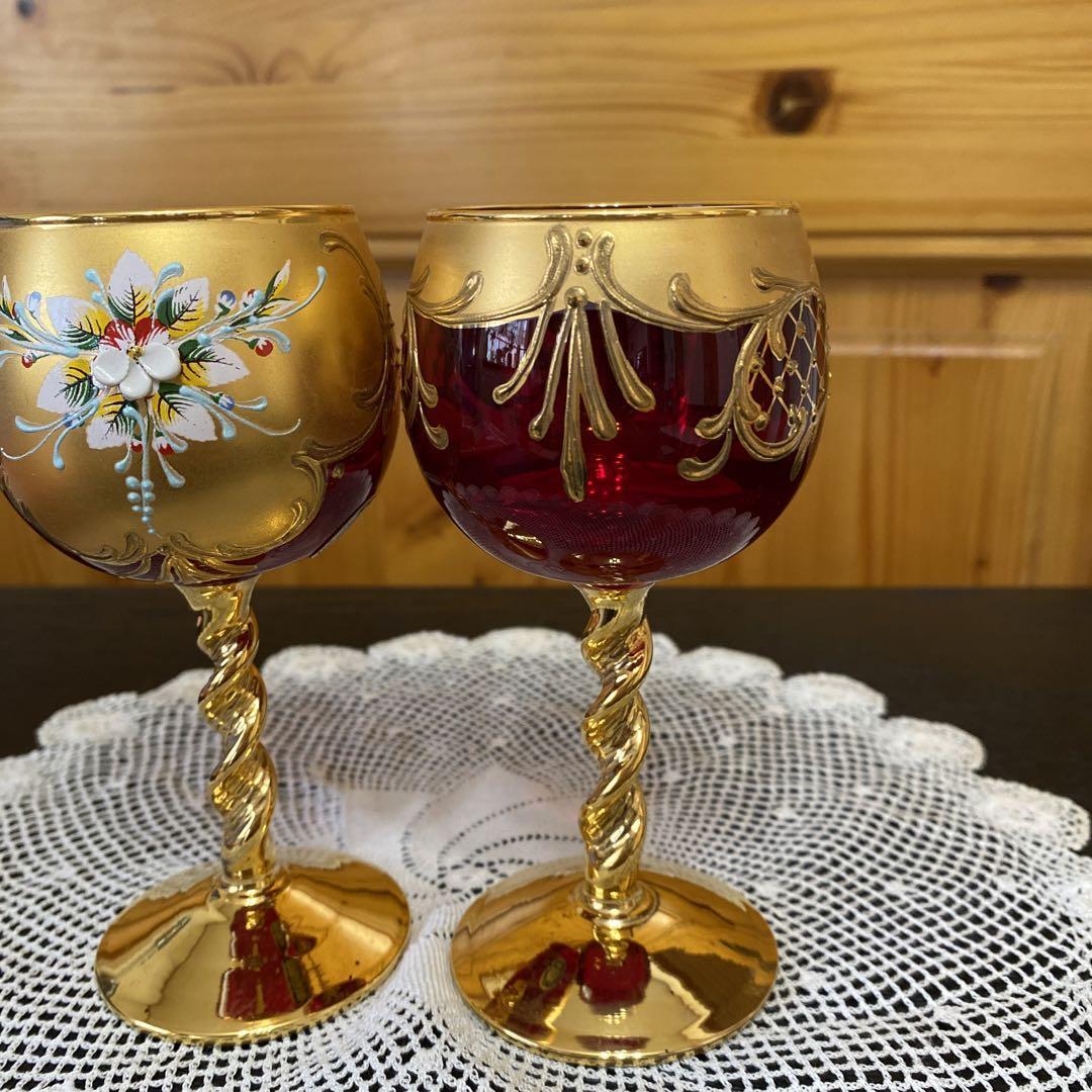 MURANO GLASS 24KT GOLD PAINT MADE IN ITALY set of 2 MURANO