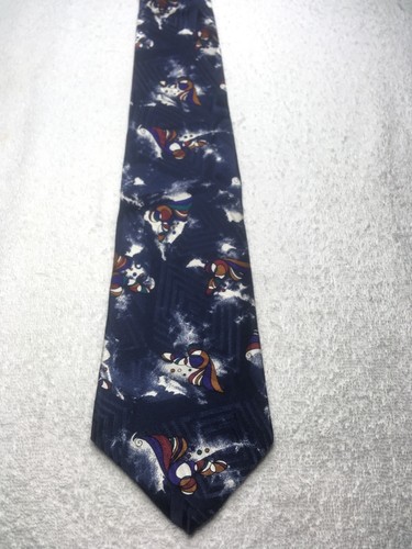 CEZANI MENS TIE NAVY BLUE WITH ORANGE PURPLE GREEN RED WHITE BROWN 3.75 X 58 - Picture 2 of 4