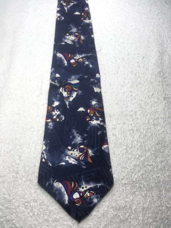 CORBATA CEZANI HOMBRE AZUL MARINO CON NARANJA MORADO VERDE ROJO BLANCO MARRÓN 3,75 X 58 Foto 2 de 4