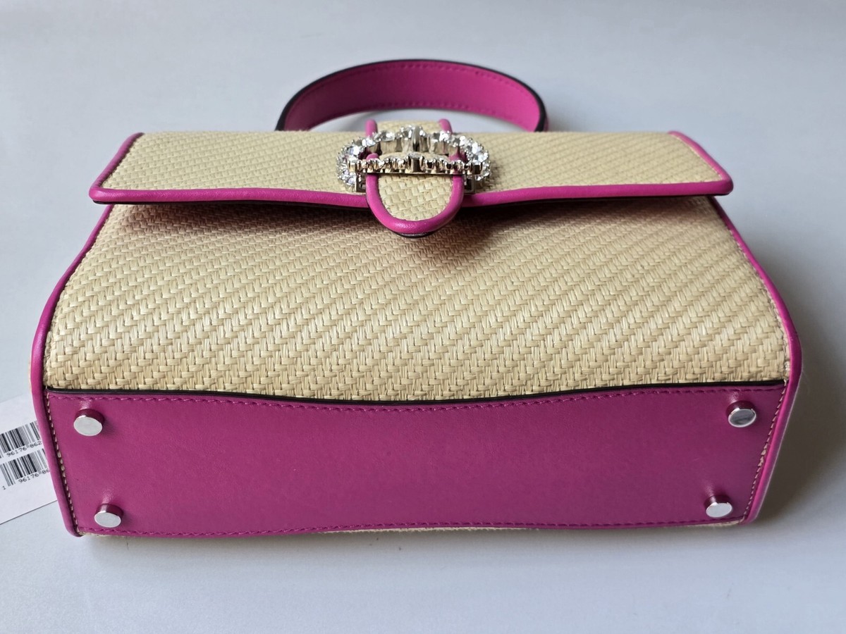 Jimmy Choo Cheri TopHandle Crossbody Handbag Pink Leather Raffia