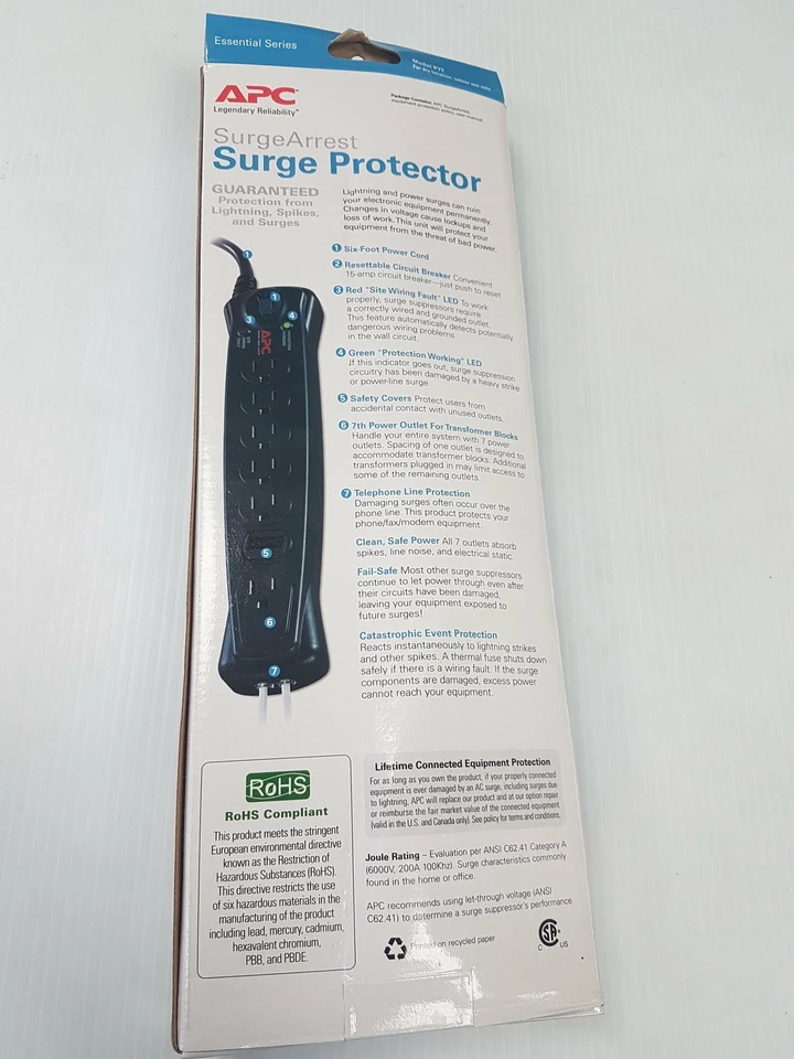 APC 7-Outlet 840 Joules Surge Arrest Surge Protector Model P7T - New - Image 2 of 2