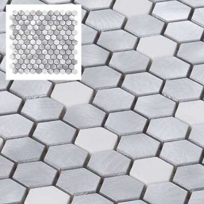 White Marble Aluminum Metal 1'' Hexagon Mosaic Tile Kitchen Backsplash Wall Tiles
