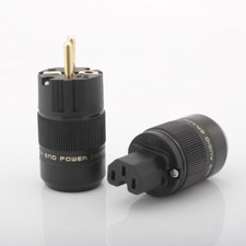 24K Gold Plated EU SCHUKO AC HiFi Power Plug C15 C13 IEC Connector for Cable NEW