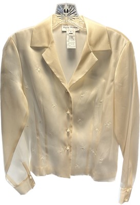 Rena Rowan Petite: Silk Embroidered Button Up Blouse, Women s Size 4, New, NWT