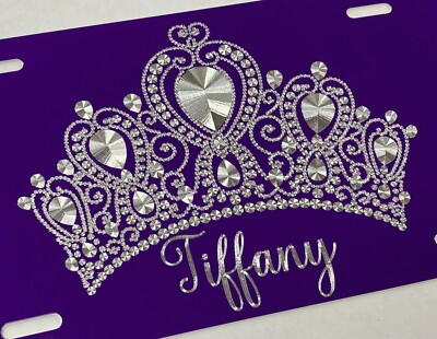 Personalized Crown Tiara Car Tag Diamond Etched Metal License Plate Queen Gift