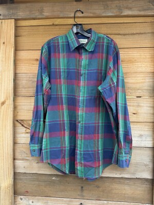 Vintage St. John s Bay Blue Green  Button Down Size LS Large Tall 16-16.5 Neck