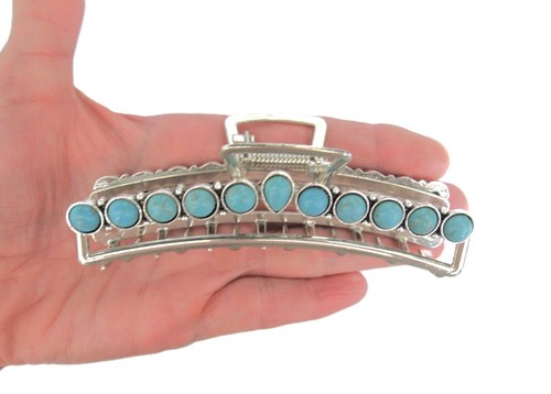 Langes Rechteck Silber Türkis Blau Stein Western Metall Haarkralle - Bild 5 von 5