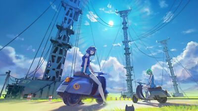 Landscape anime girls scooters sky eureka Custom Gaming Mat Desk