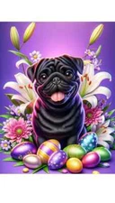 Pug Black Easter Holiday Flag