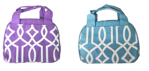 Girls Geometric Lunchbox Aztec School Camp Insulated Zip Lunch Bag Purple Blue - Picture 1 of 4