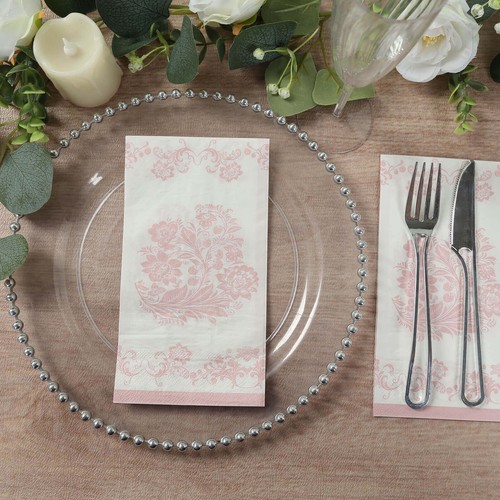 50 WHITE PINK Paper Dinner Napkins in French Toile Floral Pattern Decorations - Picture 7 of 8