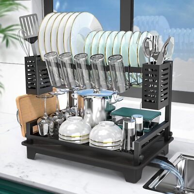 2 Tier Dish Racks for Kitchen Counter and Sink - Large Dish Drying Rack
