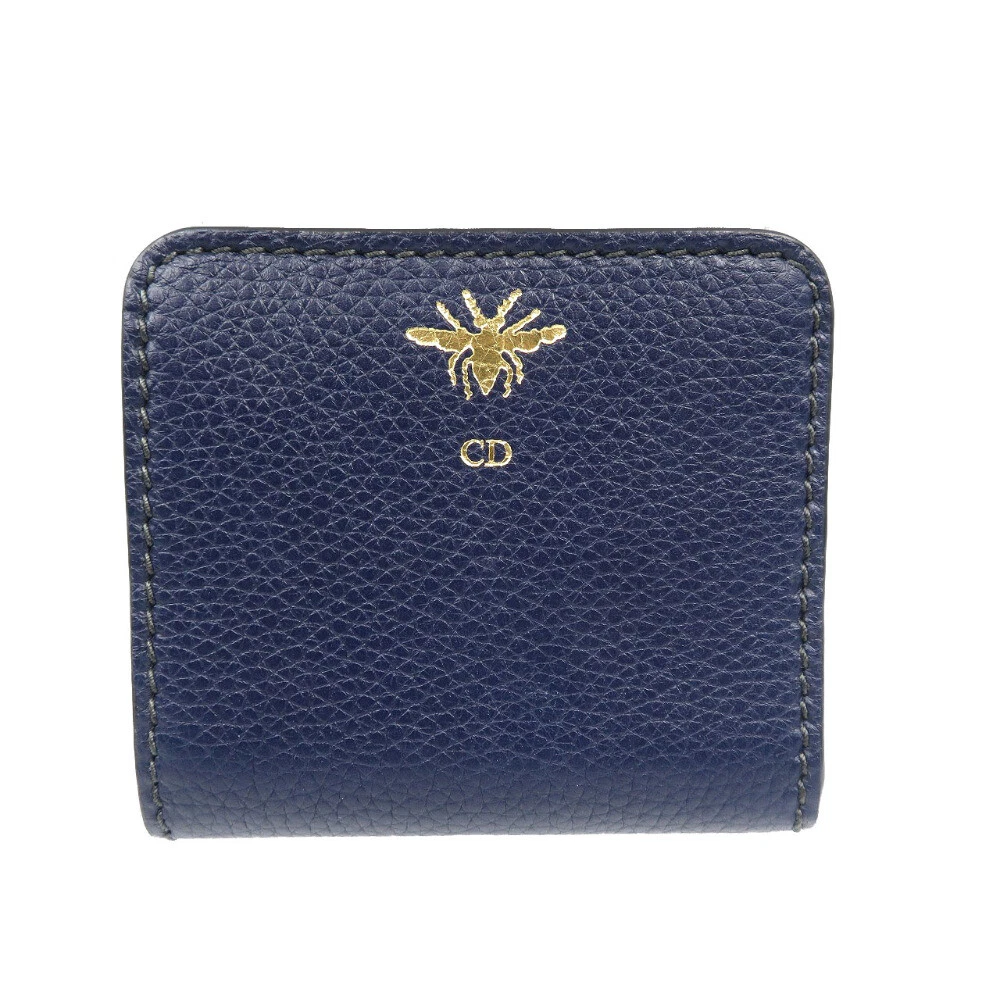 AUTHENTIQUE portefeuille Christian Dior double pli cuir marine 1128
