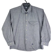 Mens Burberrys London Blue White Plaid Shirt Button Down Long Sleeve Size L
