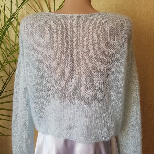 Women mohair light blue sweater Hand knitted wedding jumper Modern design bridal - Picture 11 of 12