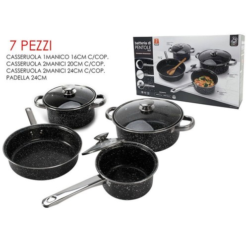 Batteria Di Pentole Antiaderenti Marmorizzate 7 Pezzi - Foto 2 di 2