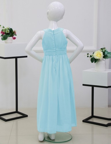 Girls Halter Neck Chiffon Dresses High-Waisted Rhinestone Prom Party Gowns - Picture 77 of 111