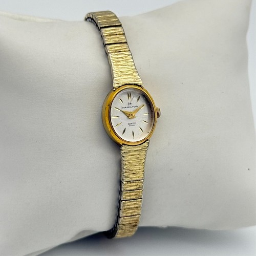 Vintage 1980s Ladies HAMILTON Gold Plated Quartz Bracelet Watch 14mm (For Parts) - Picture 2 of 8