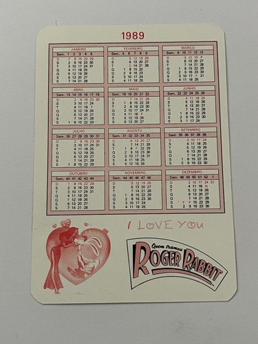 Calendario bolsillo tarjeta 1989 Who Framed Roger Rabbit Walt Disney cine película #4062 - Imagen 2 de 3