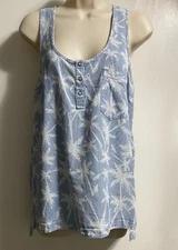 SPLENDID Women's Sleeveless Top SMALL Blue Racerback Palm Trees
