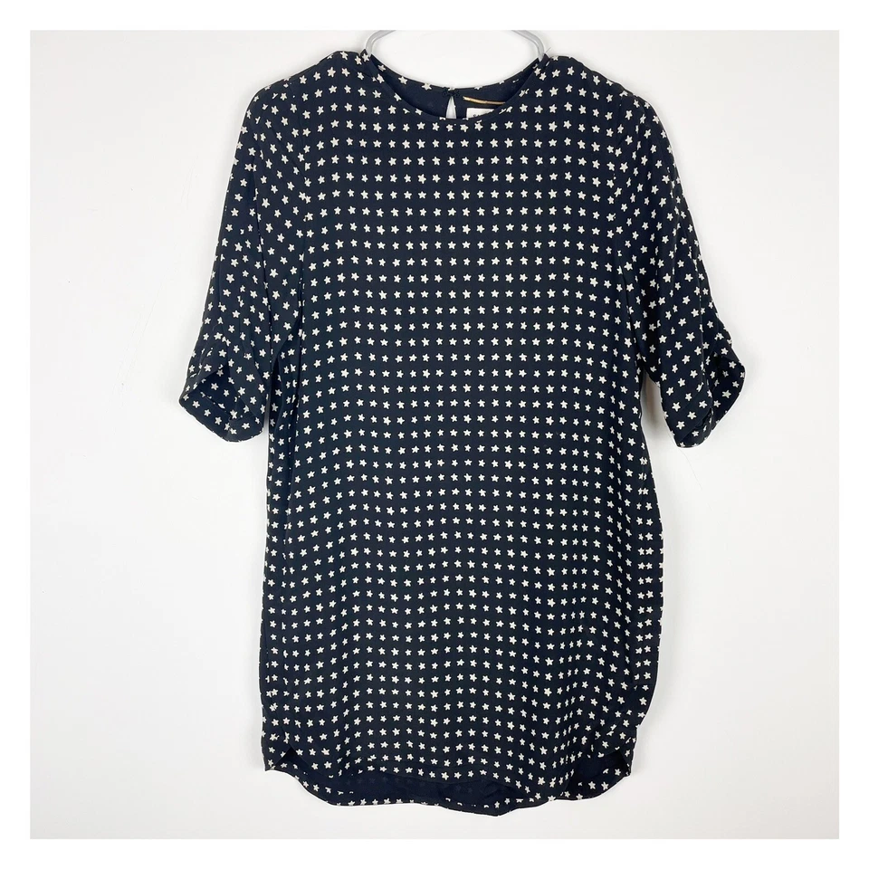Vestido negro de seda Saint Laurent estampado de estrellas manga corta talla 36 Foto 3 de 4