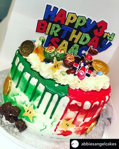 Customised Cake Topper Glitter Super Mario Name Age Personalised