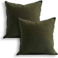 Jeanerlor SureGuard Pillowcase Cousion Cover 20"x20" (Pack of 2), Olive Green