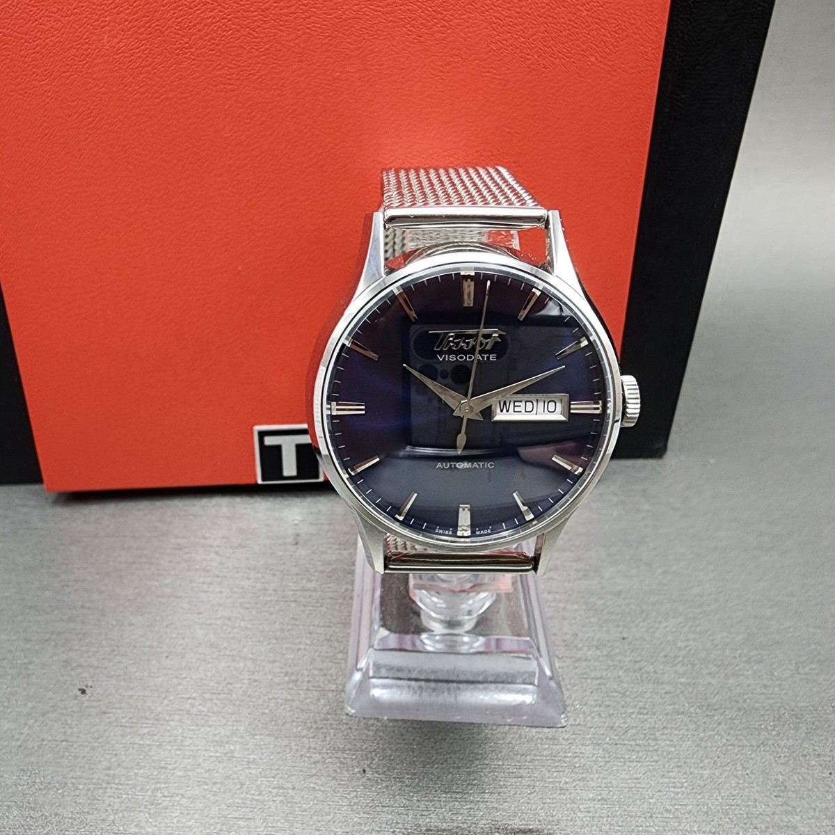 Tissot Visodate Automatic Watch Men 40mm Blue Dial Steel Daydate