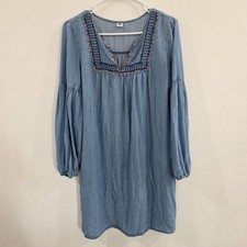 Old Navy Womens Dress Size Medium Chambray Embroidered Boho Midi Beach