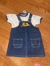 Girls Disney Store Vintage Winnie The Pooh Embroidered Denim Dress 18 Months NWT