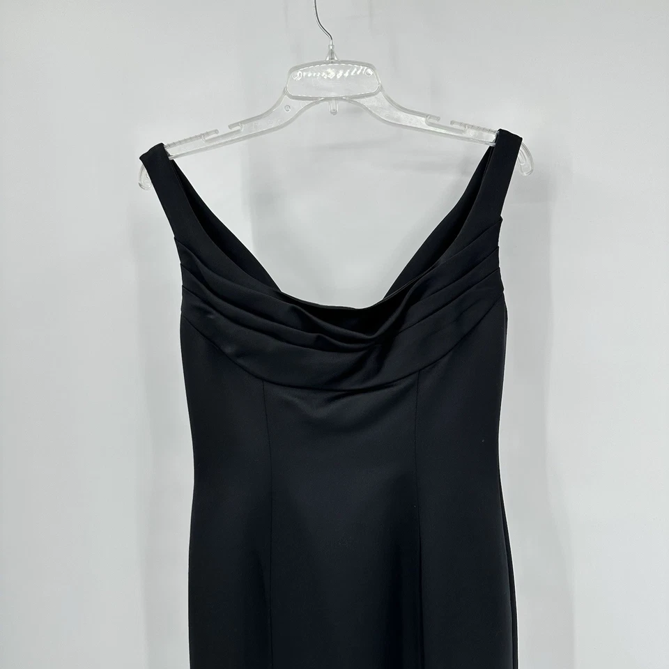 Maxi Vestido Vintage Victor Costa Nahdree Satén Capucha Cuello Formal Cóctel Negro 6 Foto 3 de 4