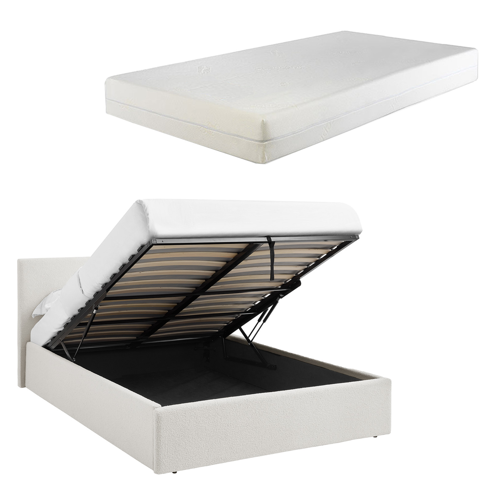 Teddy Boucle 4Ft6 Double Ottoman Storage Bed White + 15Cm Foam Mattress - Boucle White - Image 5
