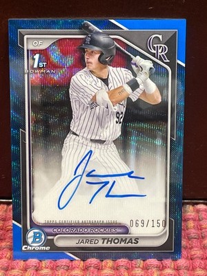 Jared Thomas 2024 Bowman Draft 1st Bowman Blue Wave Auto RC #069/150 #CPA-JTH