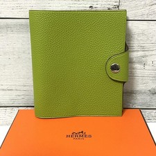 HERMES Ulysse Mini Notebook Cover Yellow Green Leather with Refill Used France