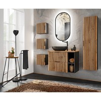 BadmöBel Set Anthrazit Eiche Waschtisch Badezimmer Aufsatzwaschbecken Modern