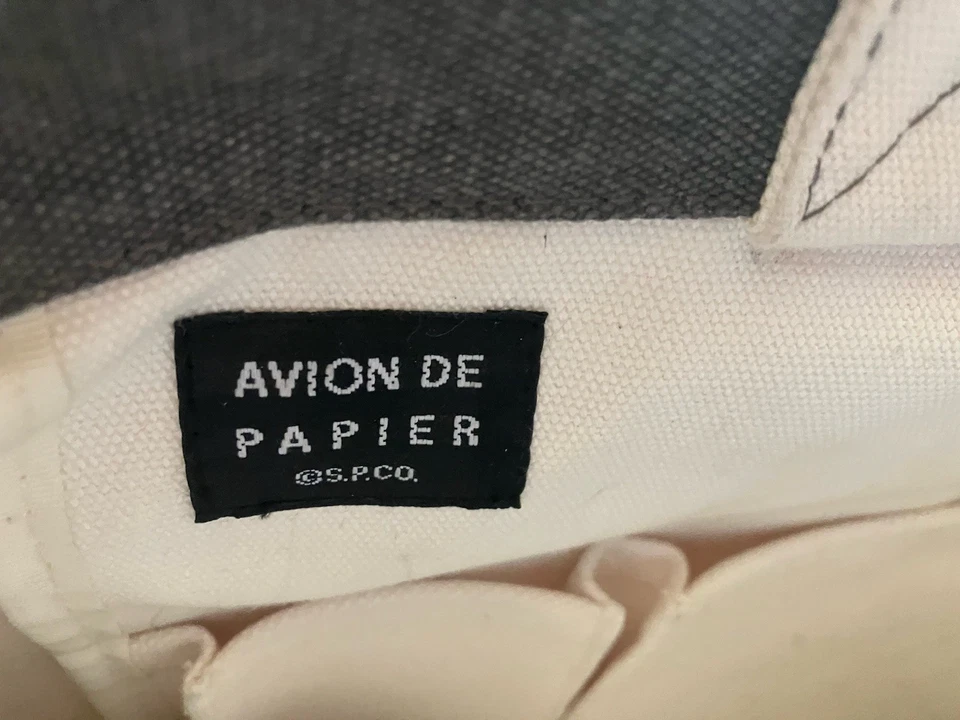 Rootote Tote Bag Avion de Papier Gray Canvas String of Pearls Side Zipper 15x13 - Image 2 of 4