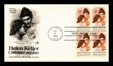 DR JIM STAMPS US COVER HELEN KELLER AND ANNE SULLIVAN FDC BLOCK OF 4 ARTCRAFT