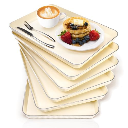 6 Pack Plastic Fast Food Tray, 14" x 10" Rectangular Cafeteria Trays, Food - Picture 2 of 8